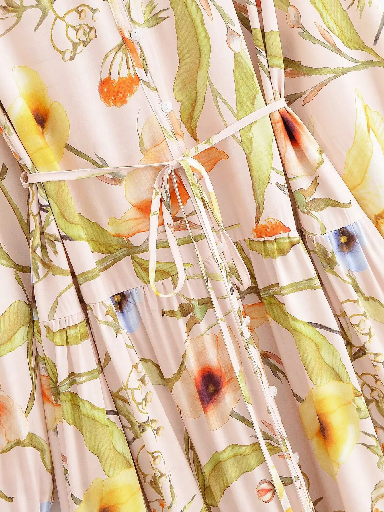 Robe mi-longue à manches longues et col en v pour femme, style Boho, imprimé Floral, avec ceinture, décontractée, pour la plage, les vacances, printemps et été, 2025