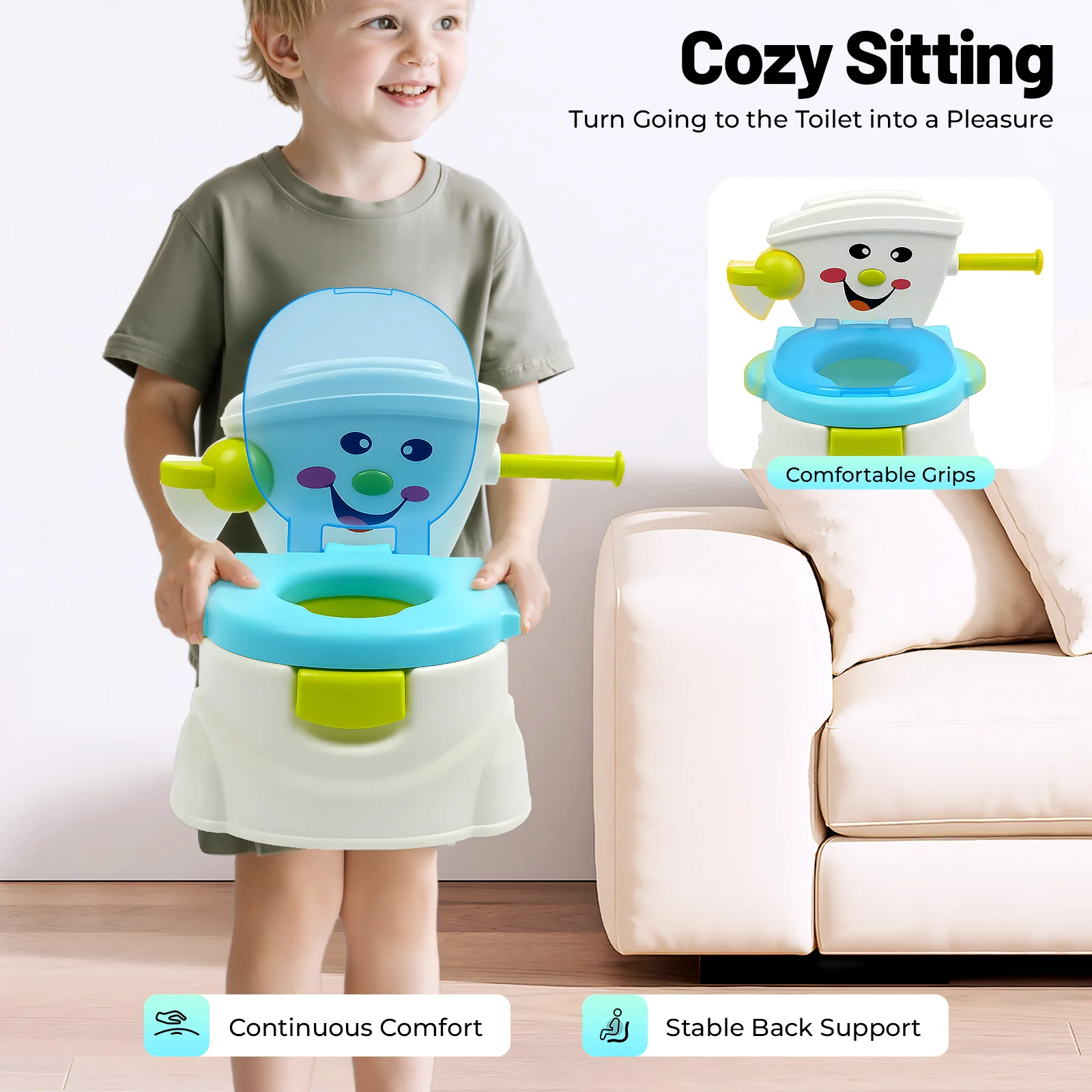 Tragbare Toilette für Kinder, tragbare Toilette, blau/rosa, tragbare Toilette, Töpfchentraining, Toilette für Mädchen und Jungen, Töpfchenstuhl, Toilettensitz – Detail 5