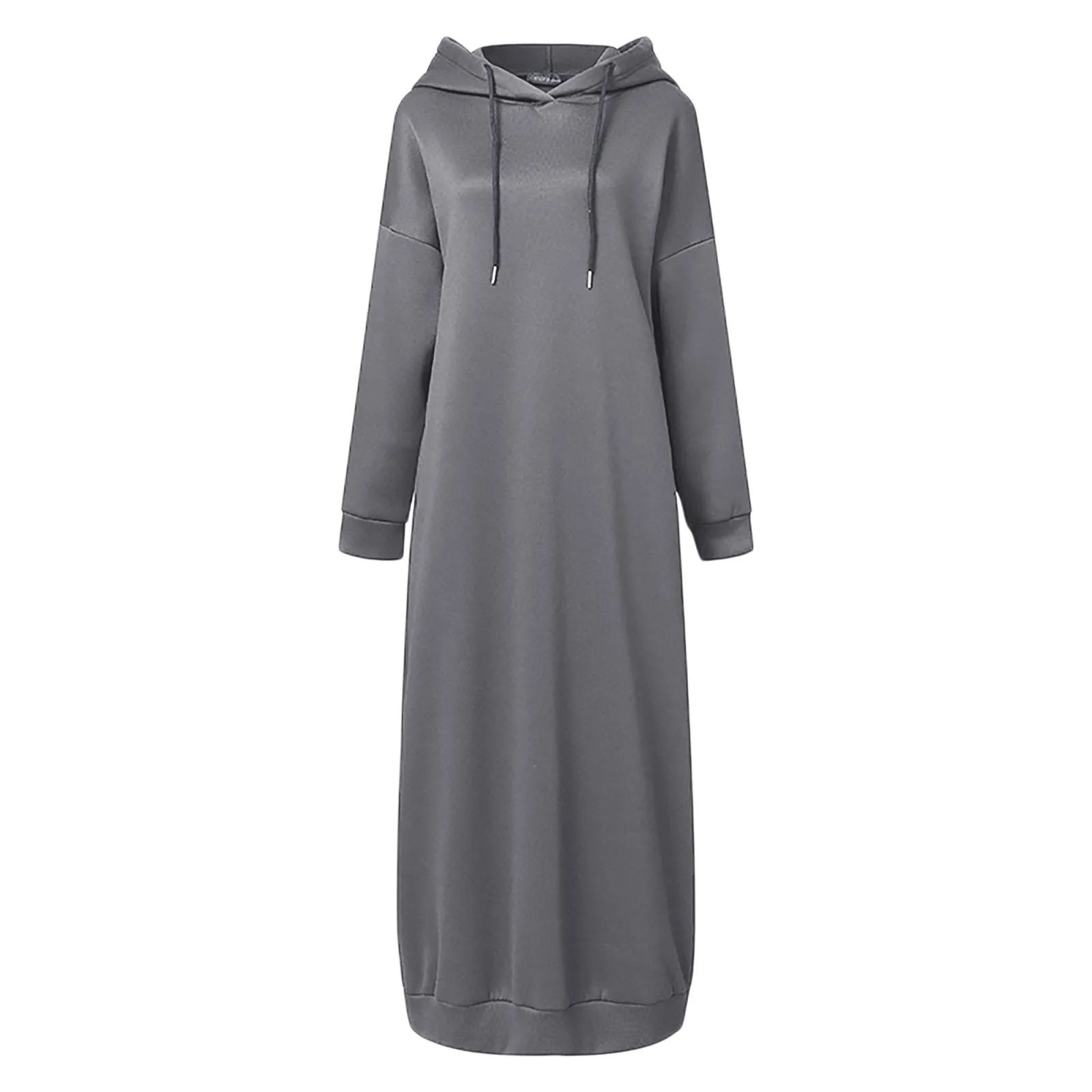 Ladies Fashionable Long Dresses Hooded Splicing Muslim Dresses Solid Color Long Sleeve Loose Casual Ladies Muslim Robes