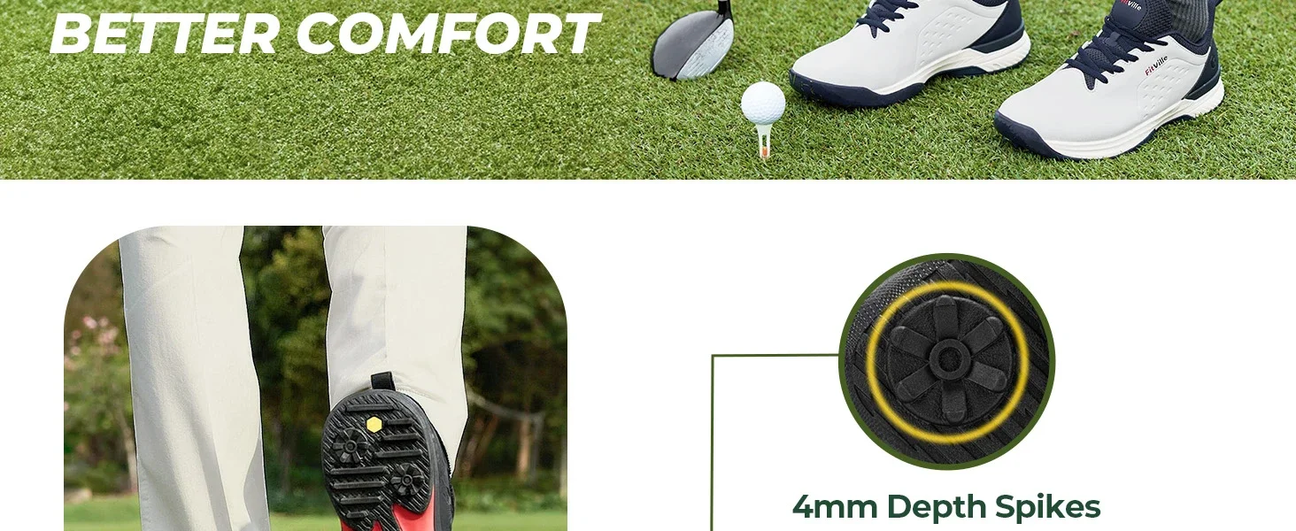 FitVille Herren Breite Wasserdichte Golfschuhe Professionelle Spiked Rutschfeste Golfsneaker mit Fußgewölbestütze für Breite & Geschwollene Füße – Detail 4