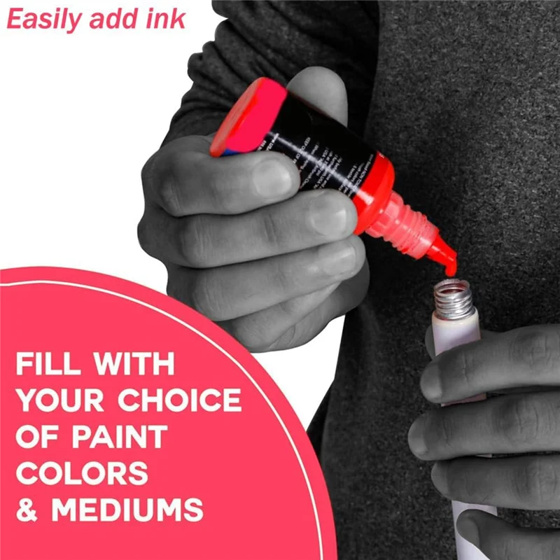 

Reliable-6 Pack Empty Refillable Paint Pens, 3Mm/6Mm Round And Slanted Tips For Painting Graffiti Artist Works