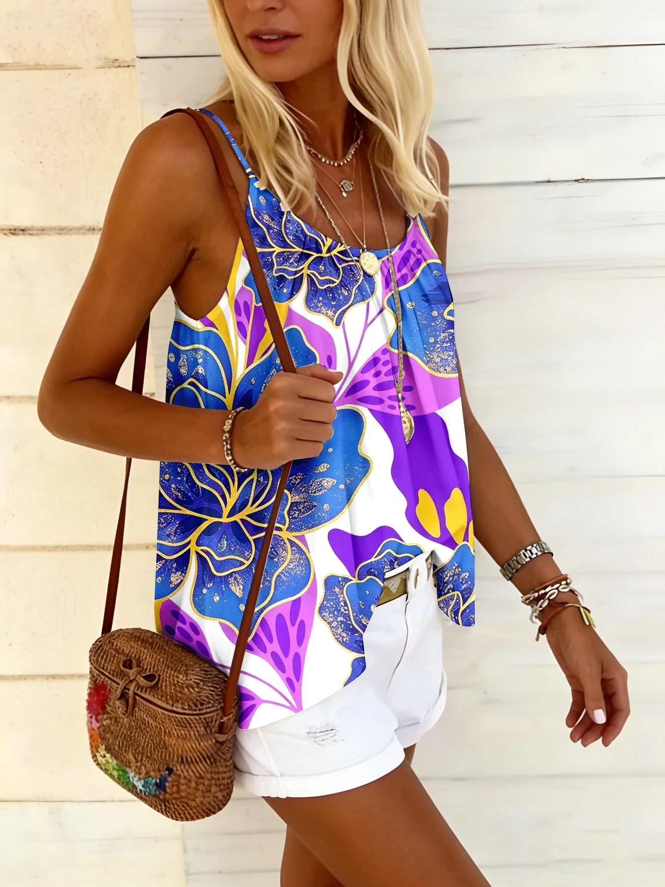 Sommerliches, lockeres Camisole-Top mit Rundhalsausschnitt, bequem, hautfreundlich, lässig, vielseitig, temperamentvolles Oberteil für Damen – Detail 23
