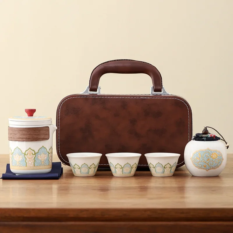 Travel Kung Fu Tea Pot Set Outdoor Portable Ceramic Quick Guest Tea Set Office Teapot and Cup Set Light Luxury Friend Best Gifts