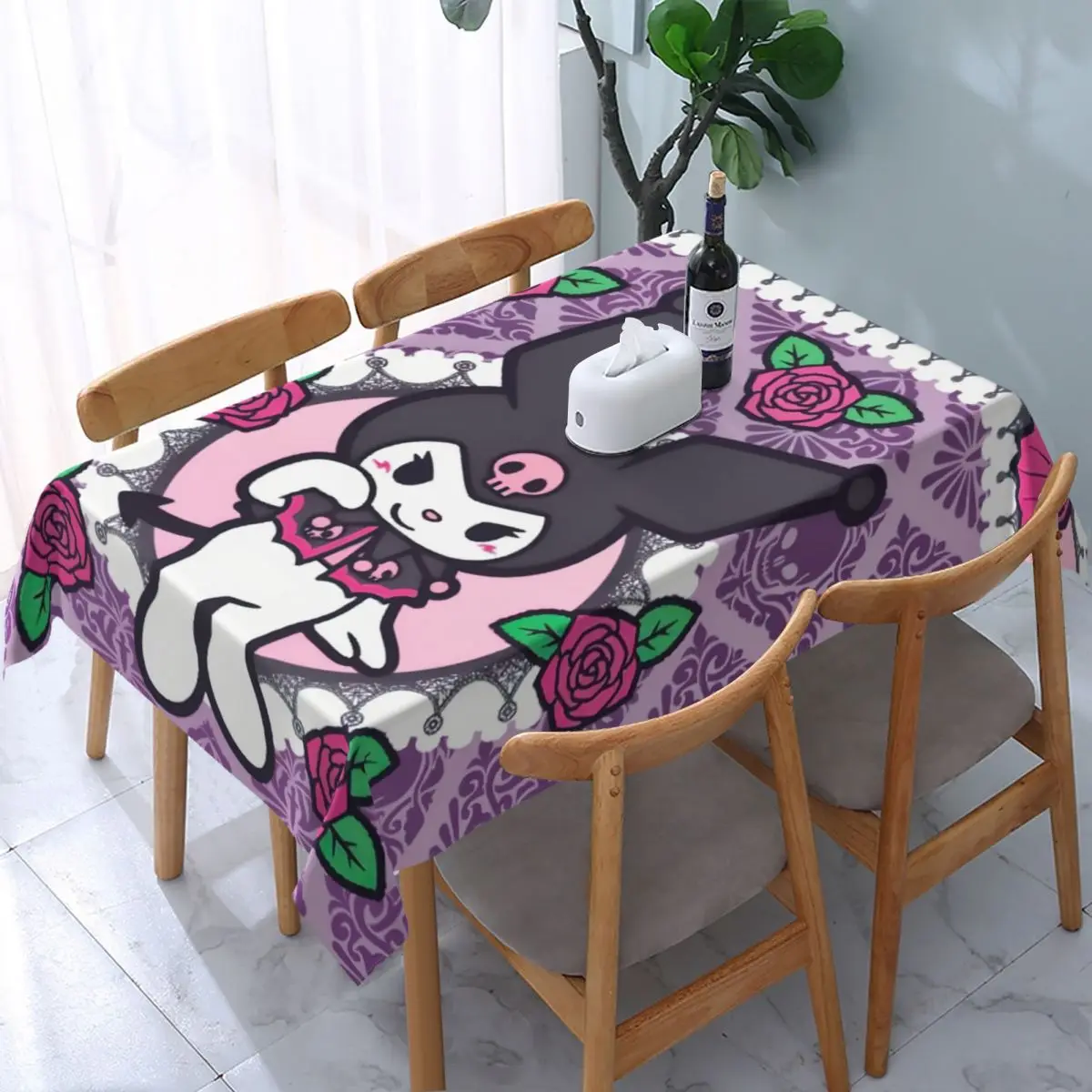 Customized Rectangular Kuromi Sanrio Anime Tablecloth Fit 40