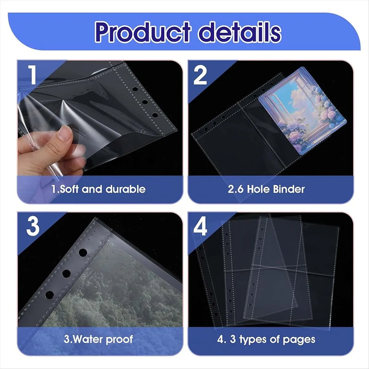 ABJS A5 Binder Pockets, 30 Pcs 6 Holes Card Sleeves for 6-Ring Notebook, Waterproof PVC Inserts