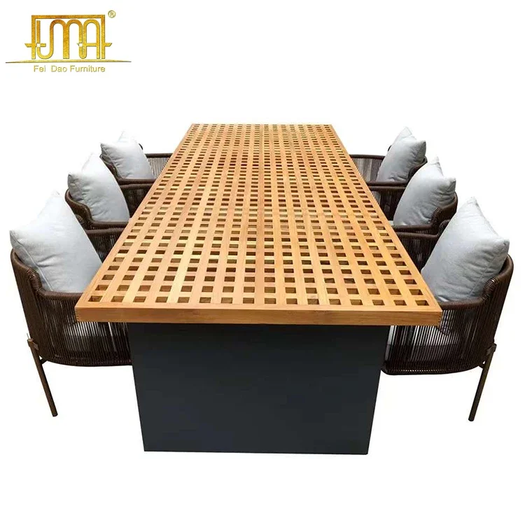 Outdoor Furniture Garden Teak Wood Aluminum Dining Table And Chairs