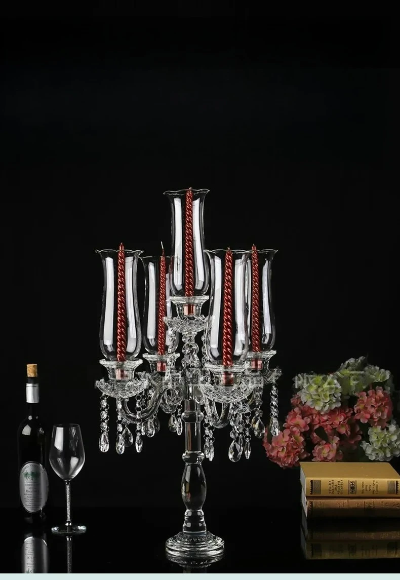 Factory Direct 2026 New crystal candle holder dining table atmosphere decoration creative wedding room romantic five-headed crys