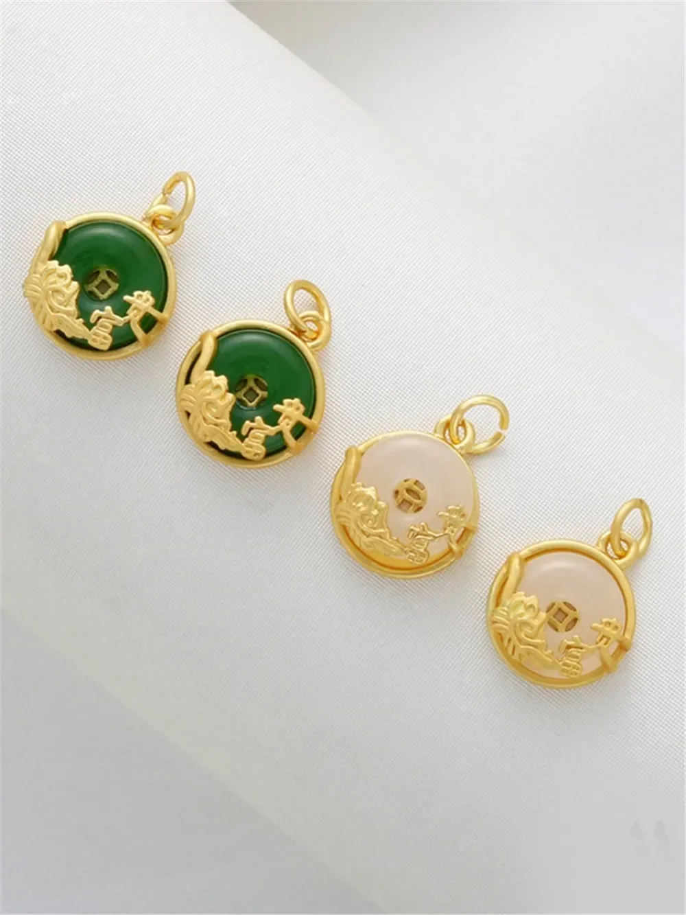 

18K Gold Bag Color Flower Blooming Rich Gold Inlaid Jade Safety Buckle Pendant DIY Bracelet Necklace Hanging Jewelry Accessories