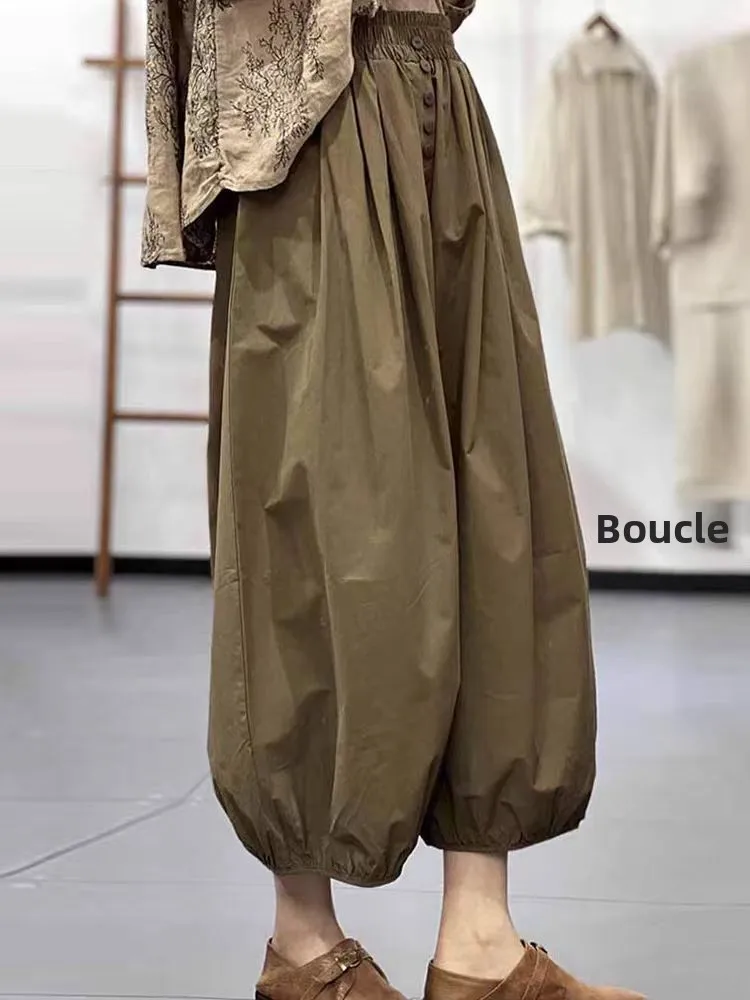 

Свободные широкие брюки, женские удобные повседневные утягивающие плиссированные брюки-фонарики с высокой талией, девять Po...