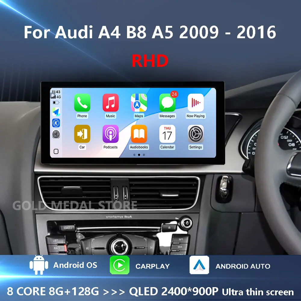RHD For Audi A4 B8 A5 2009 - 2016 Bluetooth WiFi Carplay Android 16 GPS Navi 4G Car Video Multimedia Radio Player