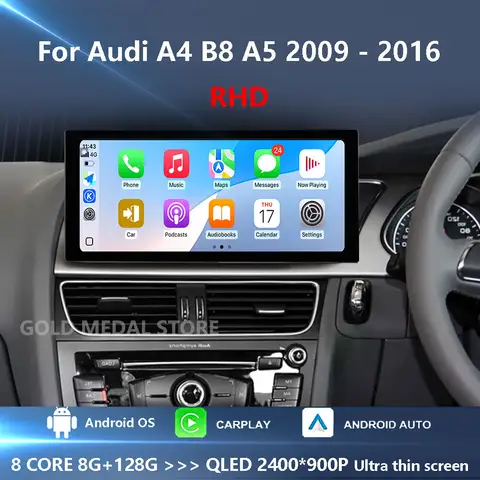 RHD For Audi A4 B8 A5 2009 - 2016 Bluetooth WiFi Carplay Android 15 GPS Navi 4G Car Video Multimedia Radio Player