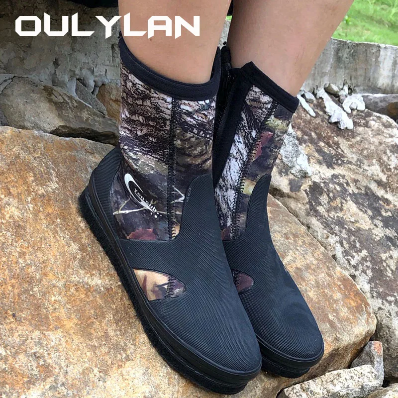 NEW 5MM Neoprene Diving Boots Non-slip Fishing Shoes Wear-resistant Upstream Shoes Camouflage Keep Warm Water Sports Shoes