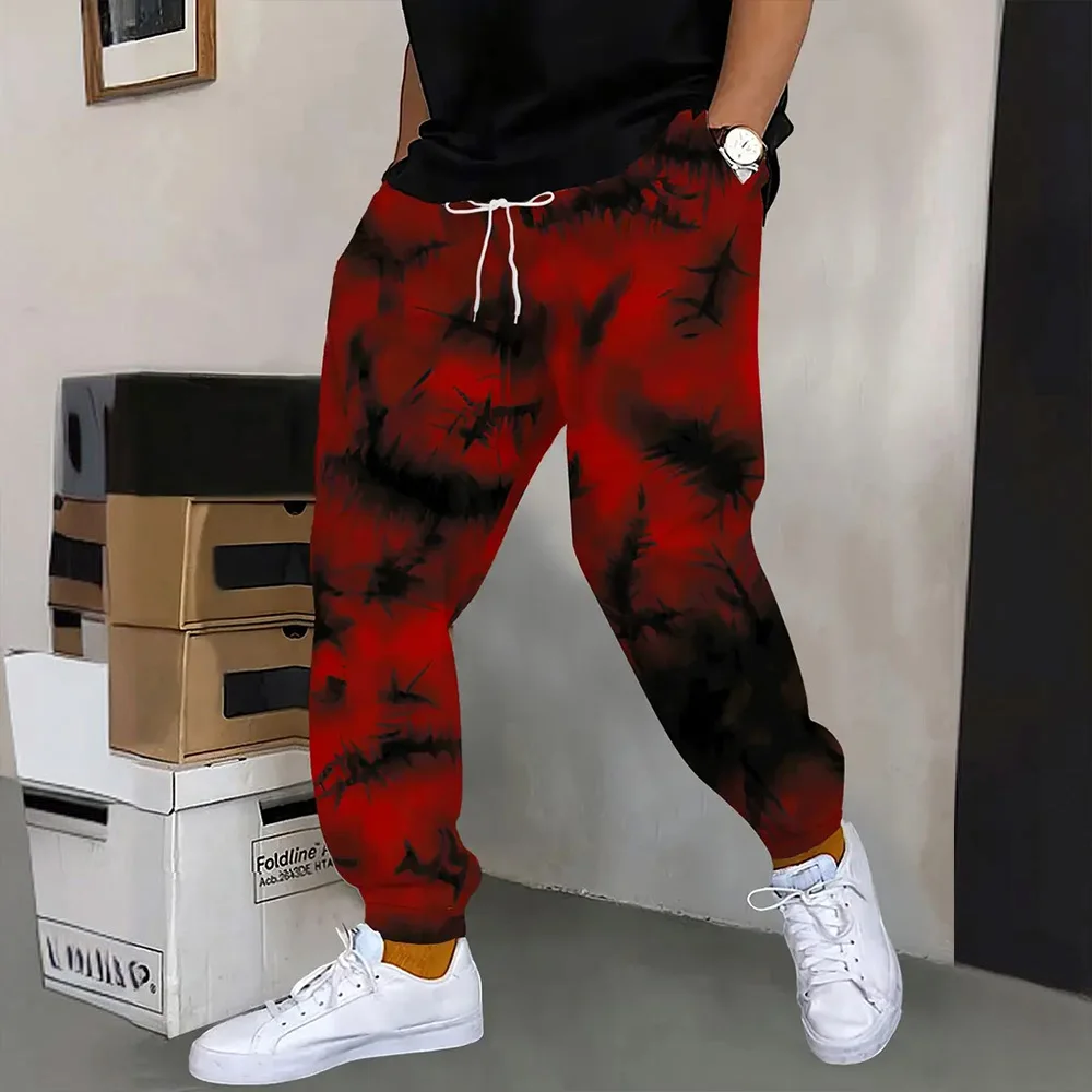 

Winter new thick thermal pants Fashion dark bat print men's sweatpants men's loose casual pocket pull rope sweatpants