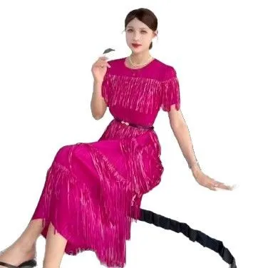 ISSEYS MIYAKES geplooide Europa en de Verenigde Staten kwastje korte mouwen jurk zomer nieuwe elegante losse dunne taart rok