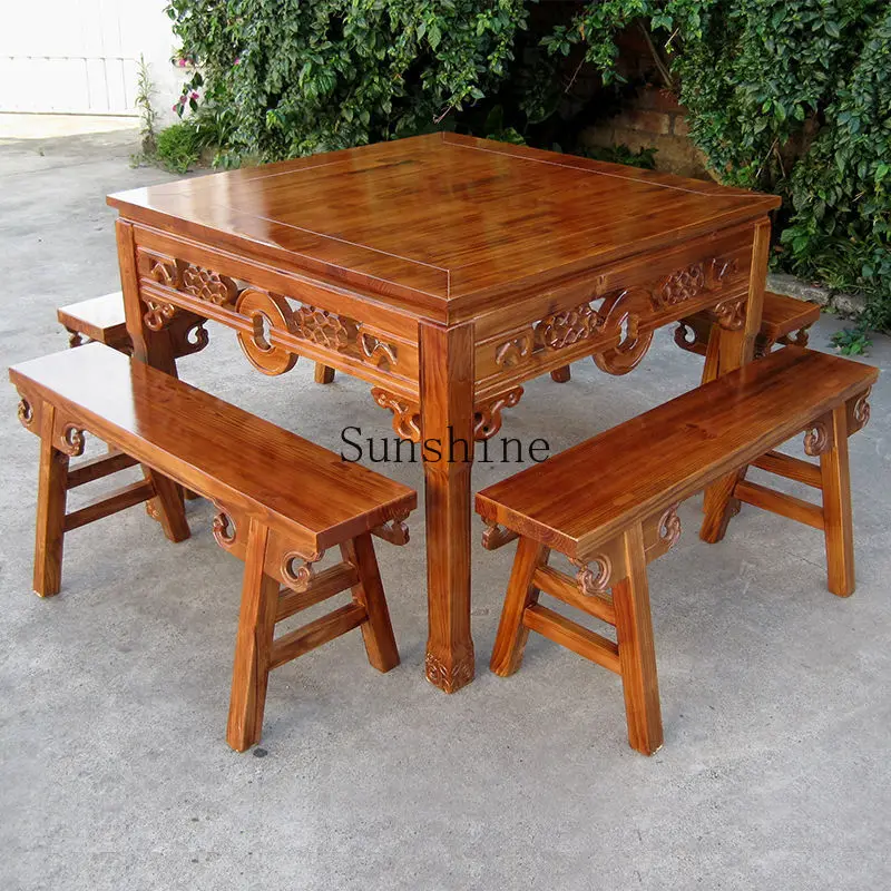 

Solid wood square eight immortals table new Chinese restaurant restaurant, household table and chair combination