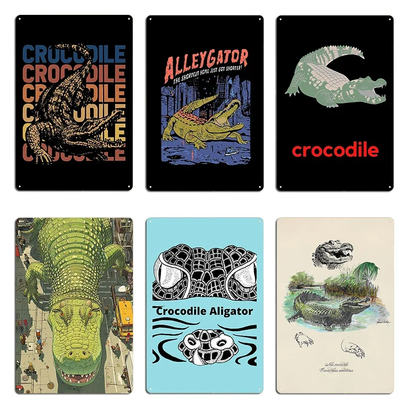 16 Bit Giant Crocodile Metal Plaque Rusty Classic Cinema Designing Iron Tin Sign Poster