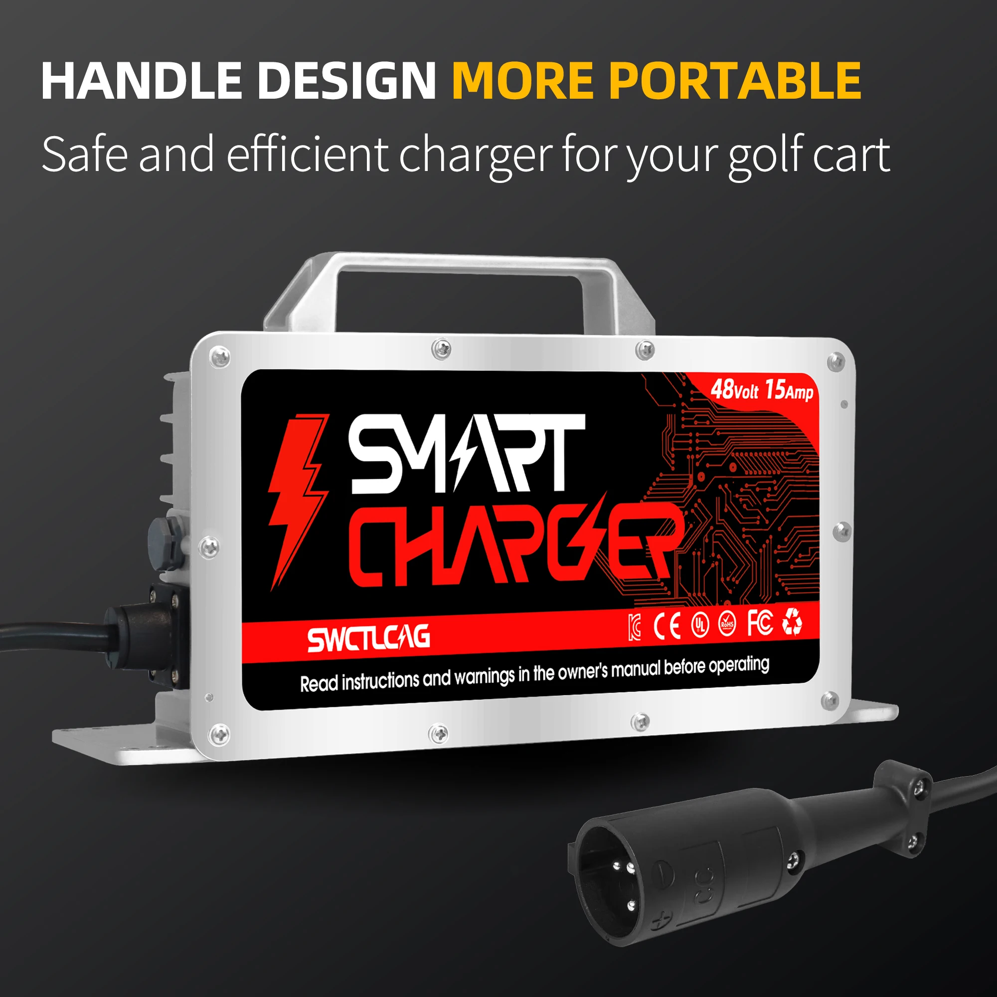 

48 Volt Golf Cart Battery Charger with 3-Pin Round Plug for Club Car Precedent & DS 48V 15A Lead Acid Battery Charger