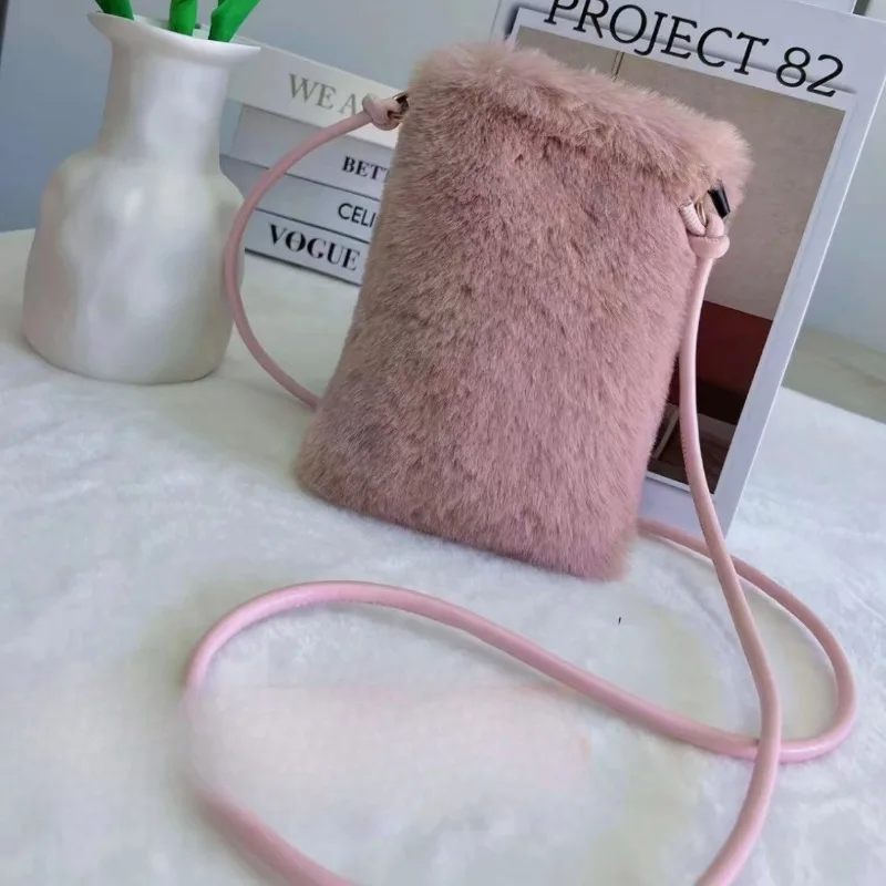 

Women's Plush Phone Bag, New Autumn Winter Style, Furry Crossbody Bag, Mini Vertical Phone Pouch, Soft Furry Small Bag
