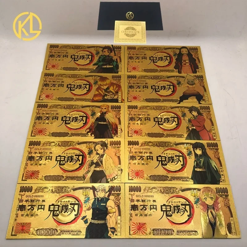 Demon Slayer Gold Foil Paper Currency Anime Action Figures Kamado Tanjirou Nezuko Hashibira Inosuke Q Figurals Kid Cartoon Gift