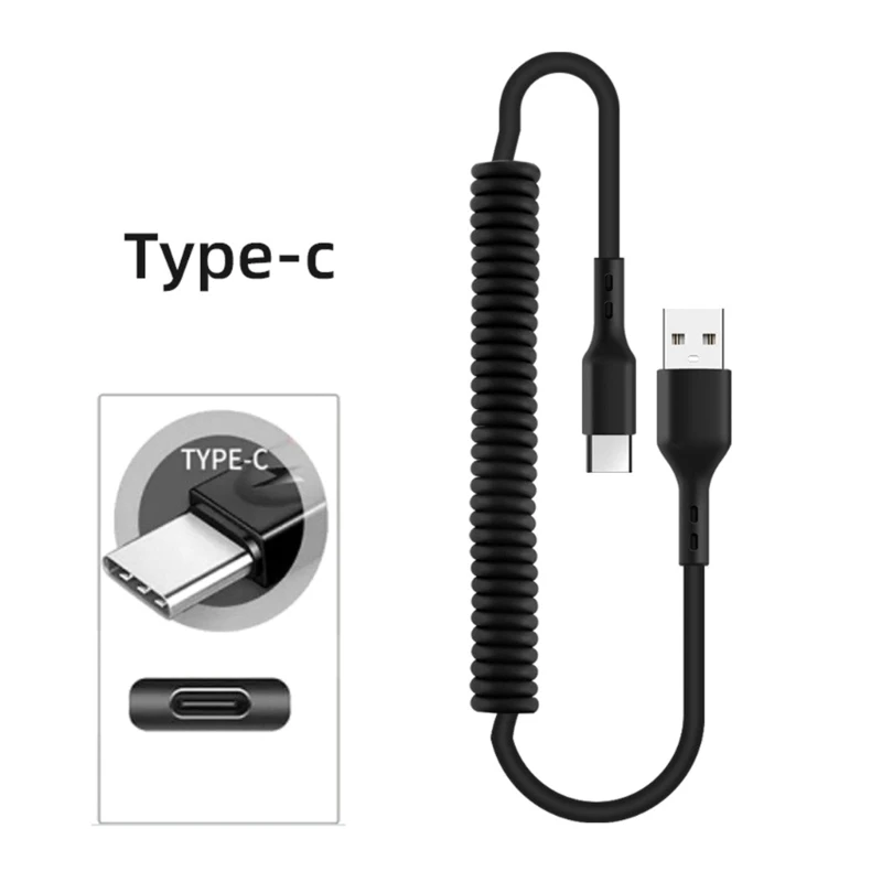 Curly USB A to USB C Fast Cord 5A Spring USB C Cable Home,Travel Car Spring Fast Charging Cable