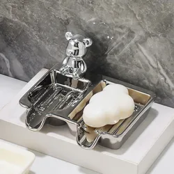 Simple Lovely drain soap box cream bear shape-household ceramic soap box-sink bathroom-ceramic soap plate