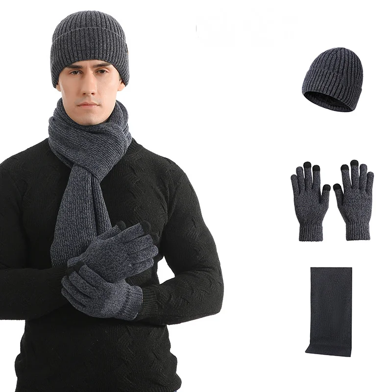 3pcs Winter Autumn Warm Multi Color Knitted Woolen Thick Hat Scarf Gloves Set for Women Men Unisex Fleece Beanie Bonnet Hat Cap