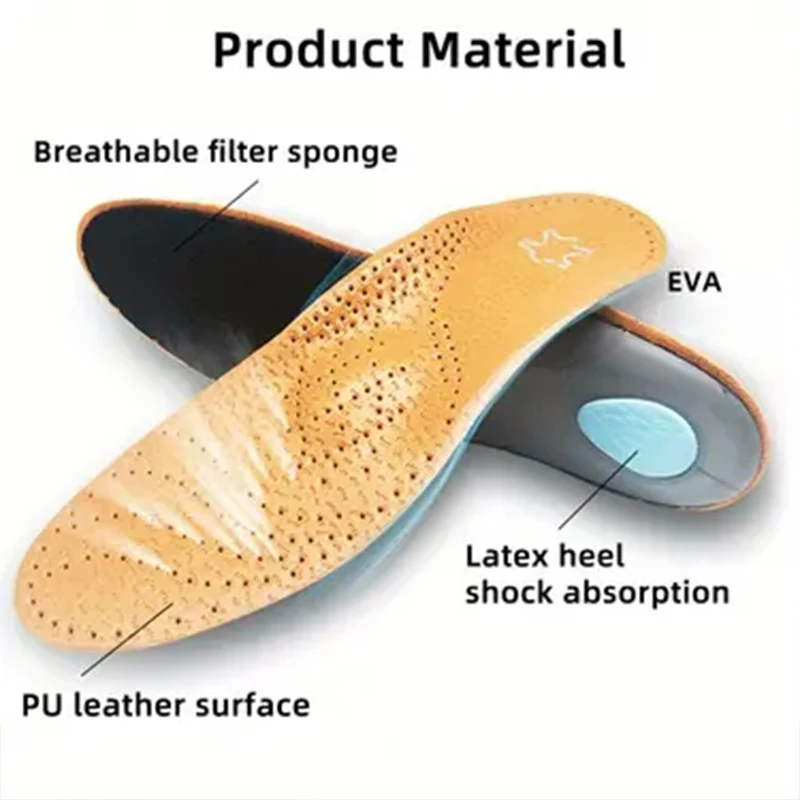 1 Paar orthopädische Leder-Einlegesohle für Schuhe, Herren und Damen, Einlegesohlen, Fußgewölbeunterstützung, orthopädische Schuhe, Sohle, passend für O/X-Beinkorrigierte Einsatz – Detail 2