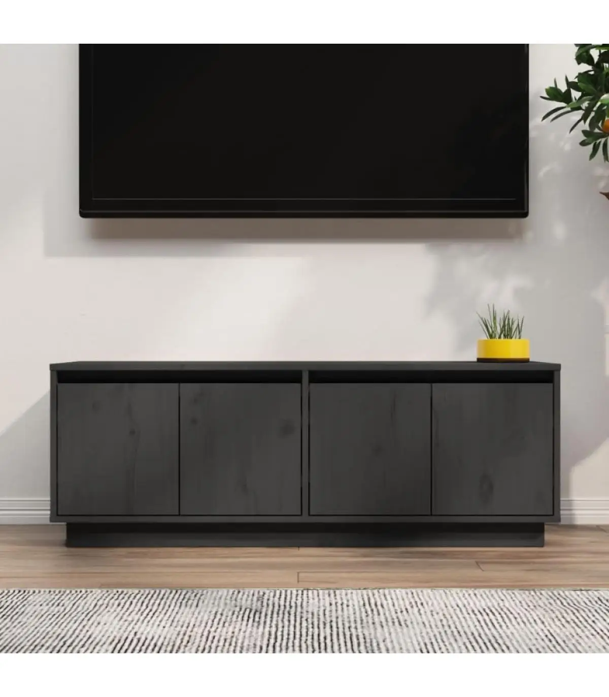 TV furniture solid pine wood TV cabinet gray 110x34x40 cm