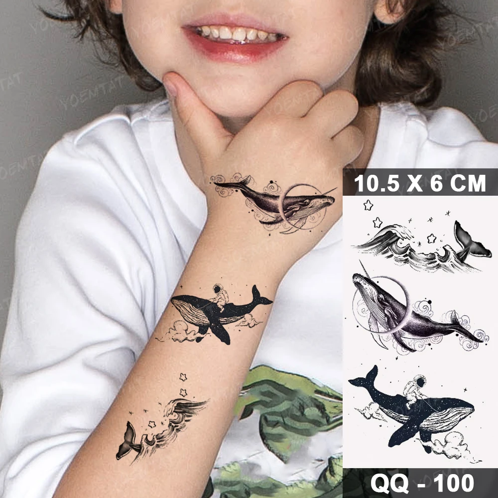 Kids Children Boys Girls Baby Tattoo Sticker Dolphin Whale Astronaut Dream Flash Waterproof Temporary Tatto Women Men Fake Tatoo