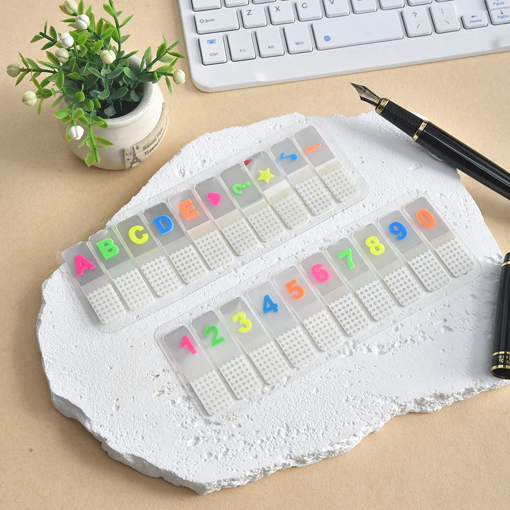 Back-To-School Must-have PET Colorful Letter Number Sticky Index Tabs Clear Page Markers for Book Study Student Stationery