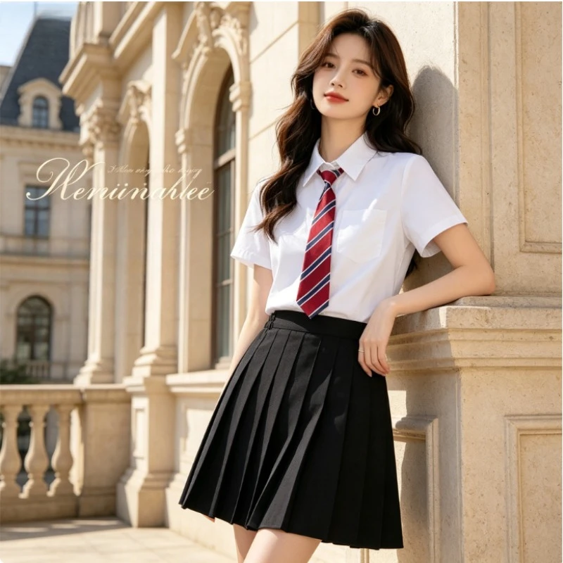 Graduation Season Preppy JK Uniform Set,White Shirt & Pleated Skirt,Ideal for School&Class Uniforms,Summer Casual Sports Outfit