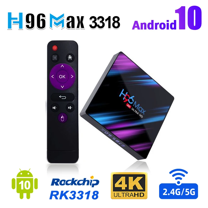 

ТВ-приставка H96 Max RK3318, Android 10,0, 4 + 32 ГБ, 2,4 ГГц