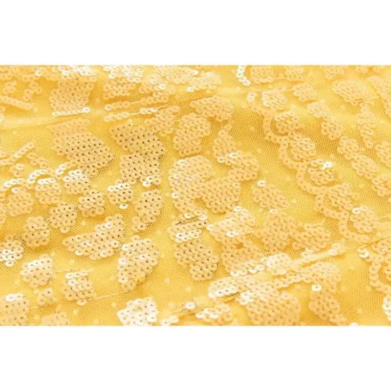 QMQA Fashion Women's Evening Dress Yellow Sequins Spliced V-neck Long Sleeve Elegant Banquet Dresses 2025 Spring New QM297