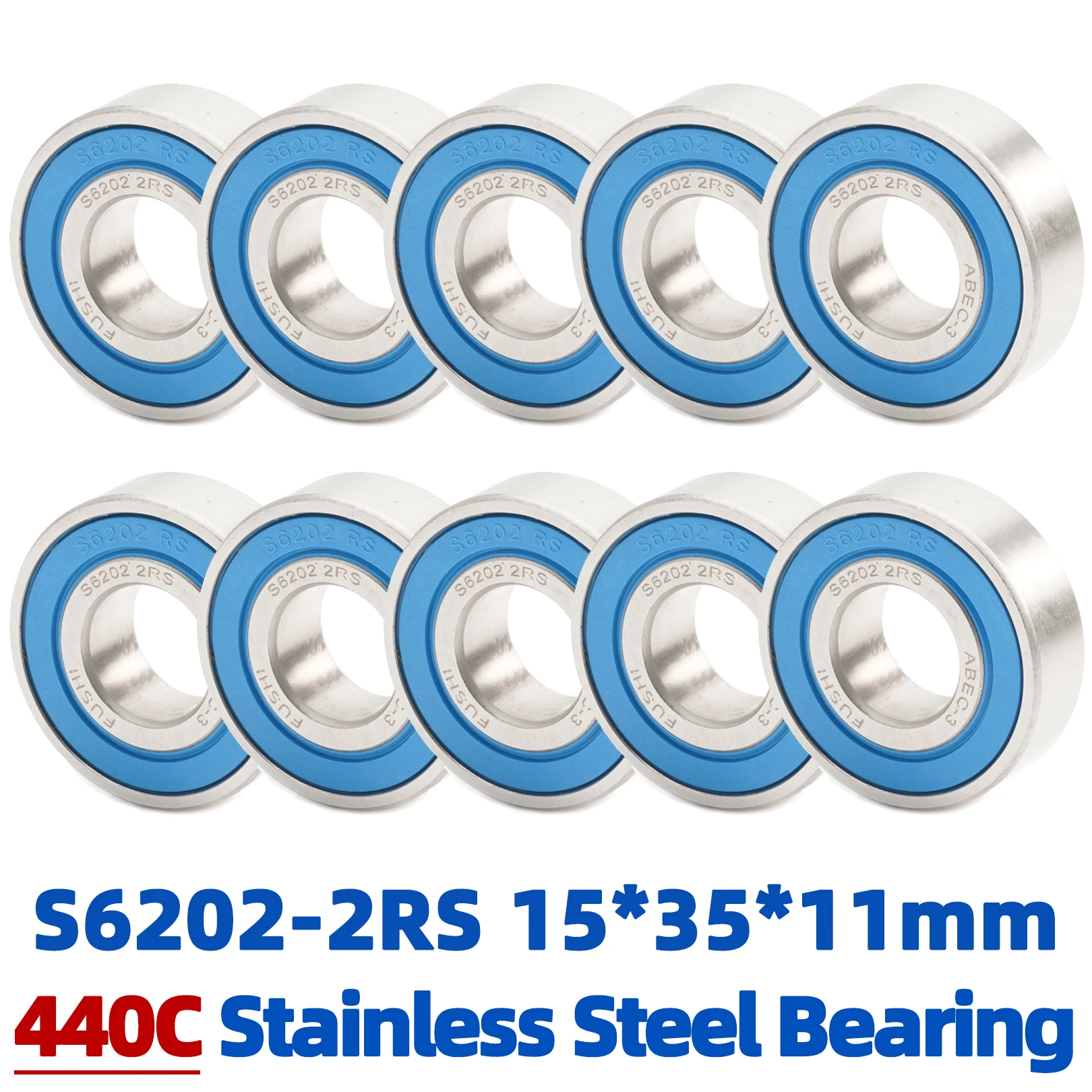 S6202RS Bearing 15*35*11 mm ( 10 PCS ) ABEC-3 440C Stainless Steel S 6202RS Ball Bearings 6202 Stainless Steel Ball Bearing