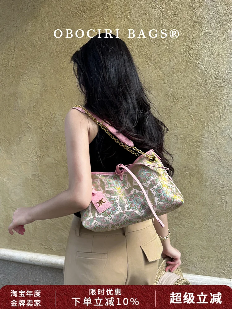 

Luxury and Original Chain Tote Bag with Delicate Embroidery Flower Printing 2025 New Fashion and Charming Shoulder Bag for Party