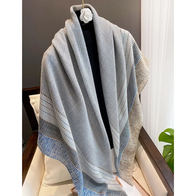 Autumn Winter Korean Fashion Long Scarf Design Women Big Size 130cm Square Cotton Feeling Small Plaid Printed Travel Shawl Scarf