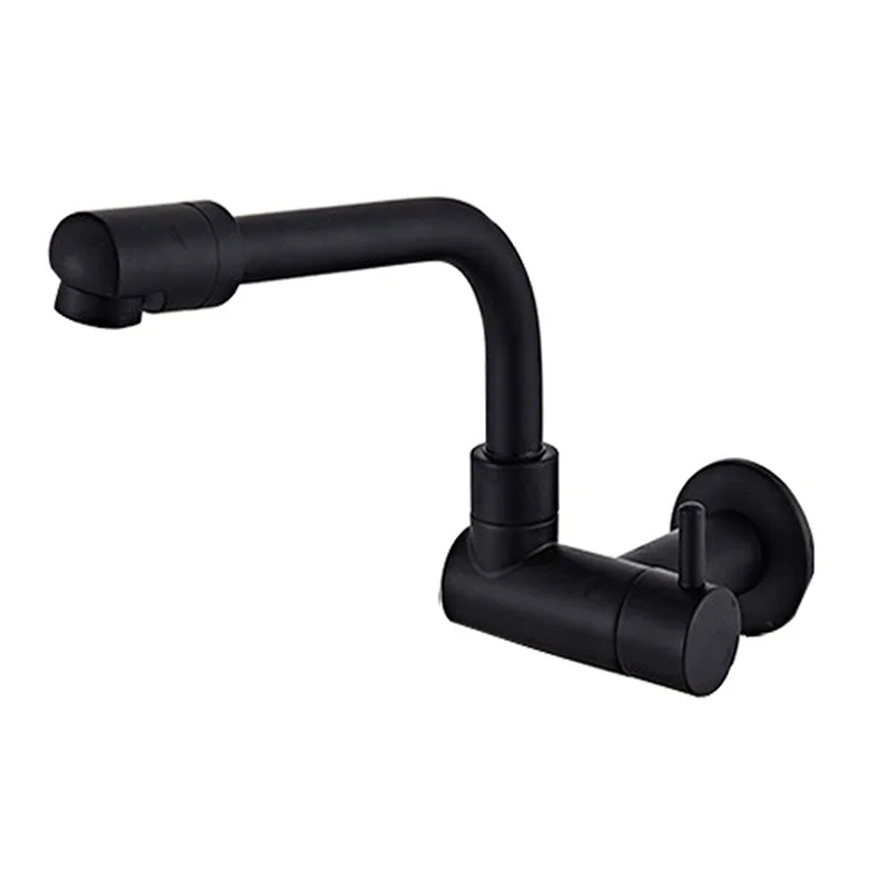 HHTL 3X 360 Degree Rotating Black Wall Mounted Single Cold Water Mixer Solid Brass Sink Basin Faucet Mop Pool Water Taps