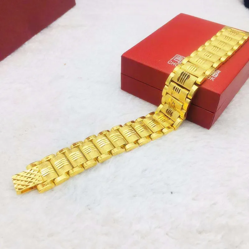 Light solid men classic watch band bracelet in AU999 24K pure gold, versatile wrist ornament for travel and daily commuting