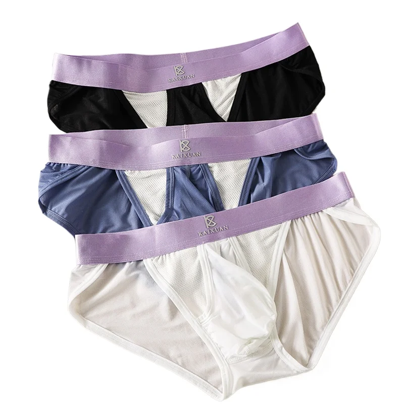 Men's Sexy Brief Youth Low Waist U  Convex Pouch Side Opeing Panties Gays Penis Bulge Separation Ice Silk Mesh Breathable Tangas