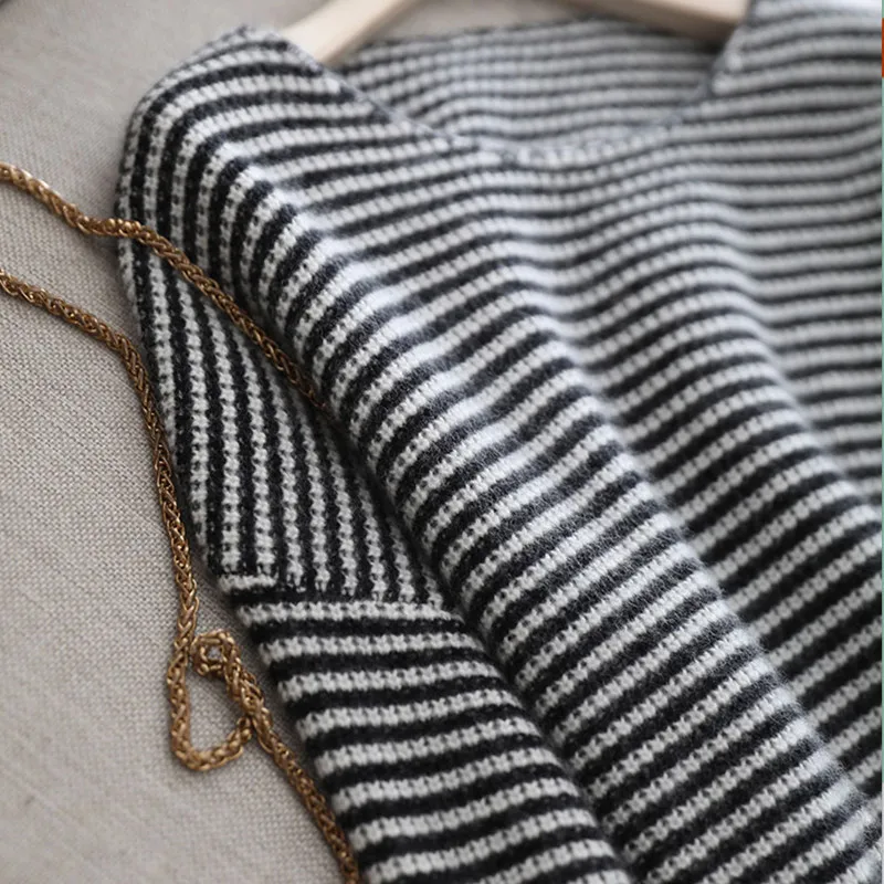 Women Cashmere Sweater 2022 Autumn Winter Fashion Striped Knitted Casual loose Sweaters Ladies Top