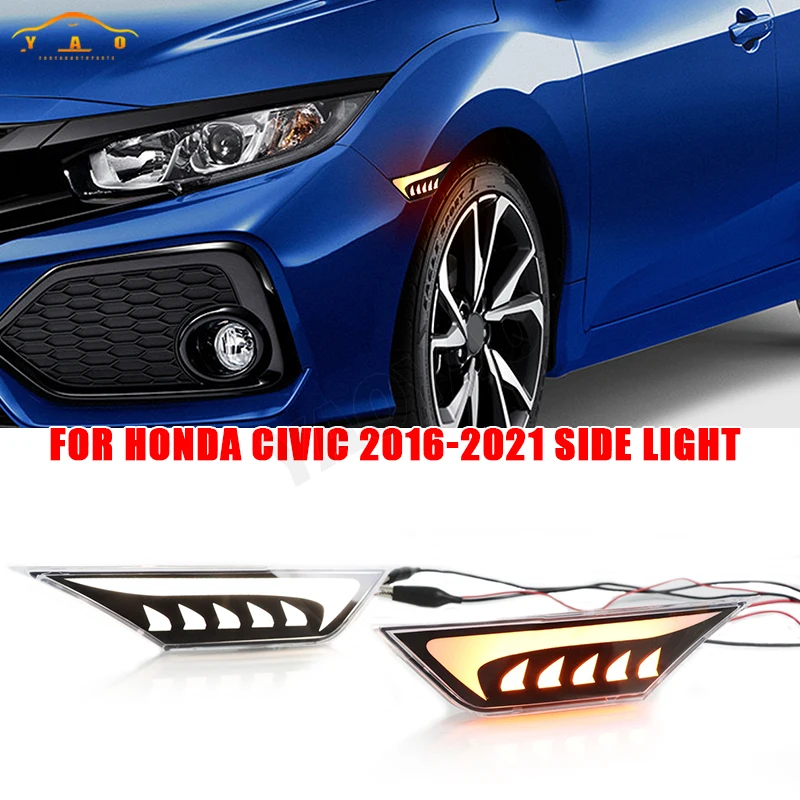 

2 Pcs Reflector Turn Signal Lights For Honda Civic 2016 2017 2018 2020 Smoked Lens LED Side Marker Car Lights
