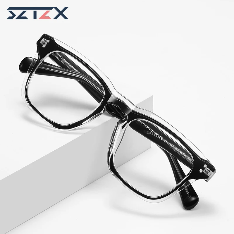SZTZX جديد عصري مربع هندسي إطار كبير تصميم نظارات القراءة الضوء الأزرق يمكن تخصيص وصفة طبية LS022