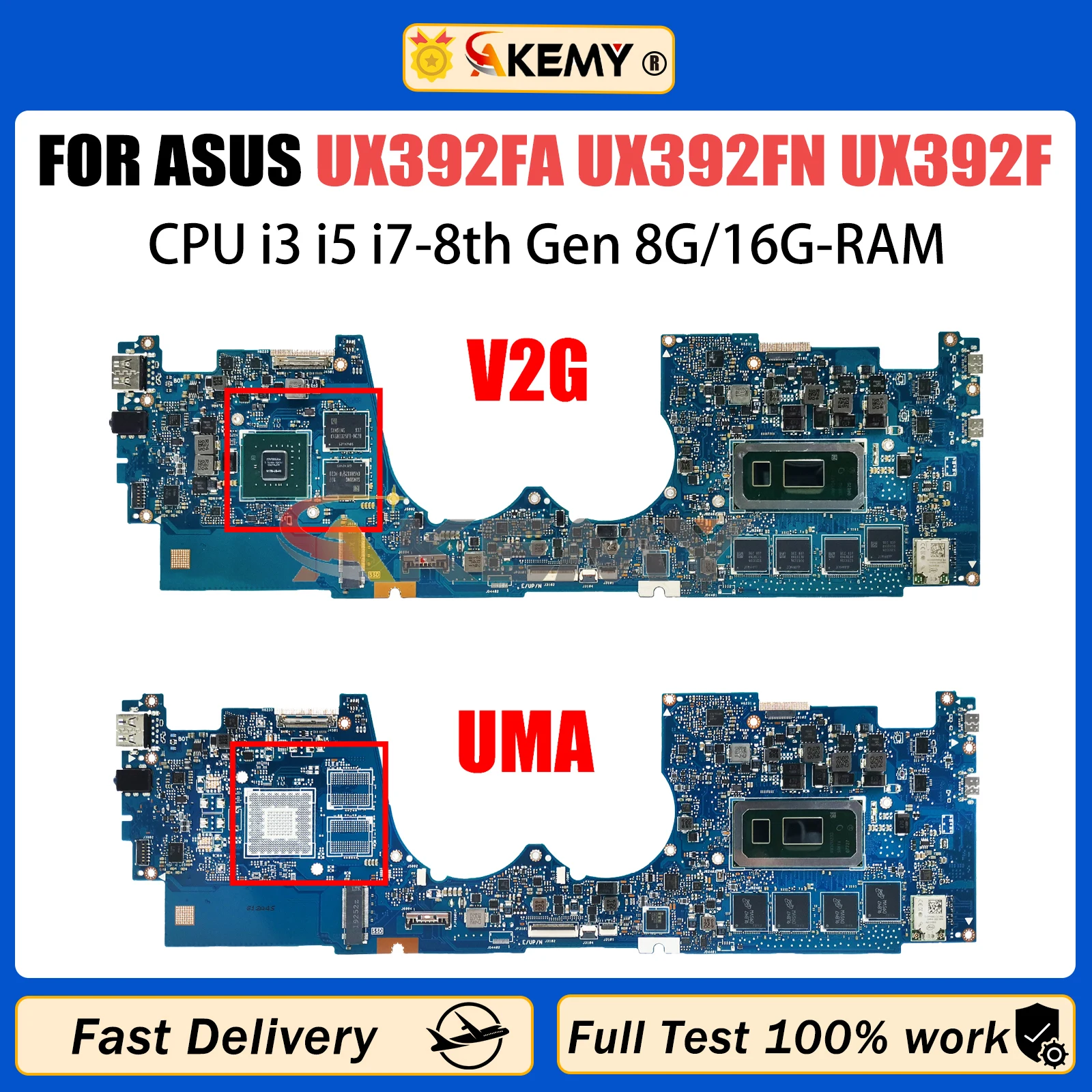 

AKEMY UX392F Motherboard For ASUS ZenBook S13 UX392FA UX392FN UX3000X Laptop Motherboard I3 I5 I7 8th Gen CPU MX150 UMA 8GB/16GB