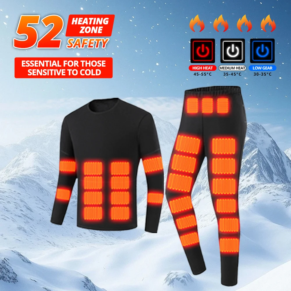 

NEW 52 Areas Heated Underwear Ski Suit Winter Thermal Heated Jacket USB Electric Heating Clothing for Hiking Camping Fishing