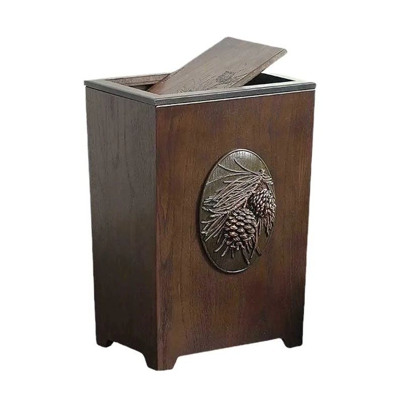 

Wood new Chinese style living room kitchen bedroom bathroom with cover trash basket