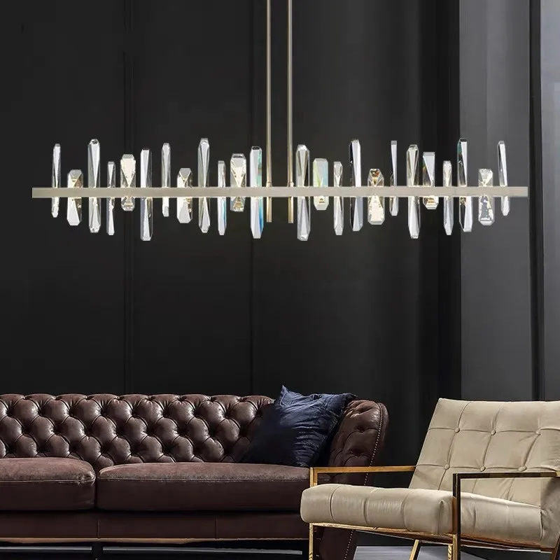 Light luxury Post Modern Crystal Restaurant  Bar Chandelier Simple Luxury Villa Decoration Custom Bright Long Chandelier