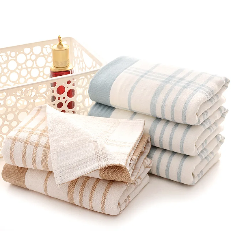 Towel, gauze double plain checked face towel, thickened skin breathable, adult men and women home to give people，wholesale