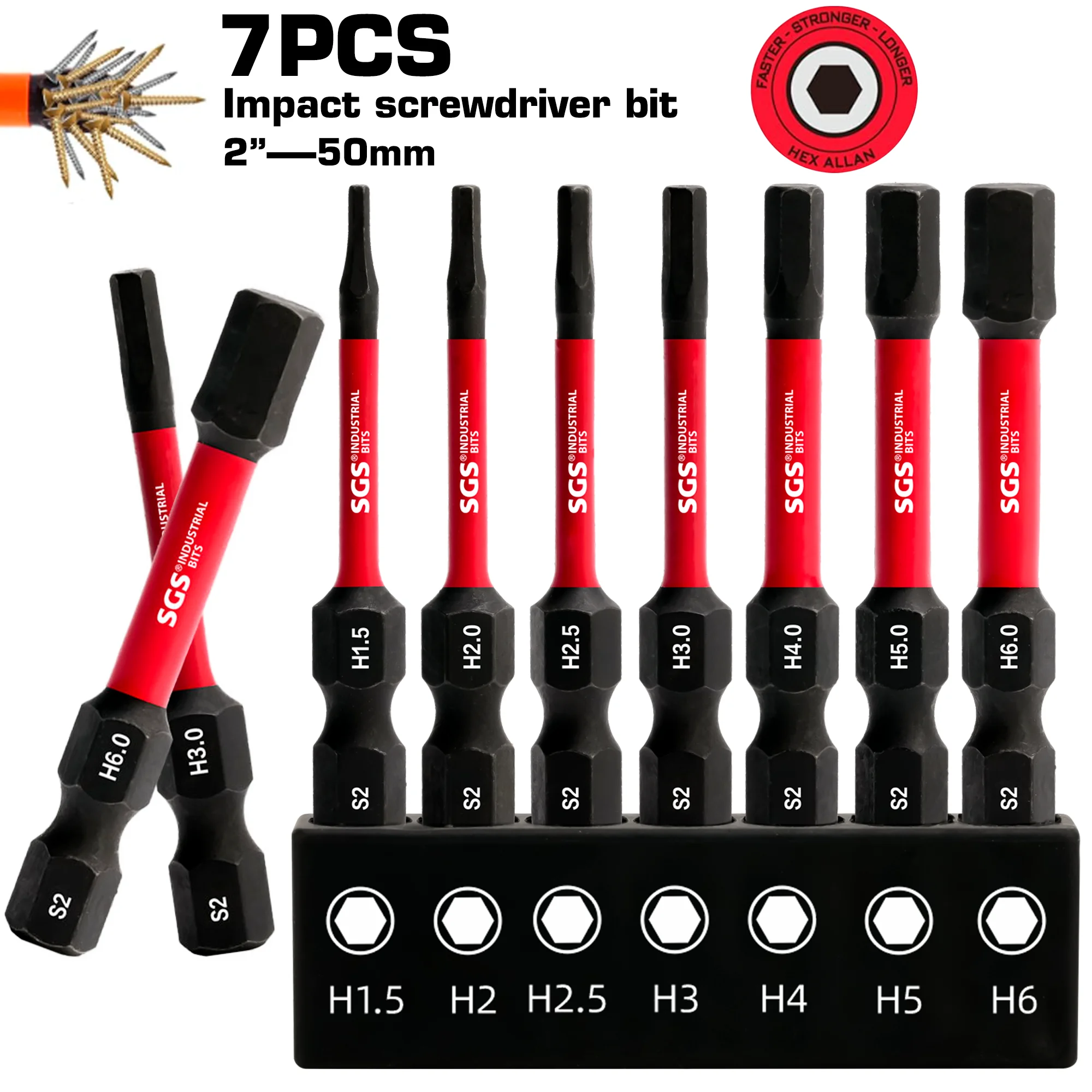 

Набор из 7 шестигранных отверток из промышленной стали S2, 50 мм, ударопрочные и устойчивые к ржавчине, черно-красные, двухцветные, компактные и портативные, идеально подходят для домашнего использования.
