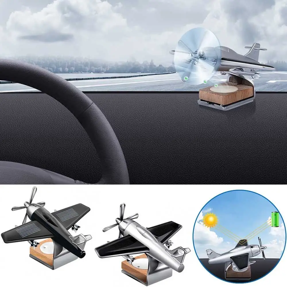 Solar Car Essential Oil Diffuser Wooden Base Solar Rotating Propeller Car Air Freshener Non-toxic Helicopter Model