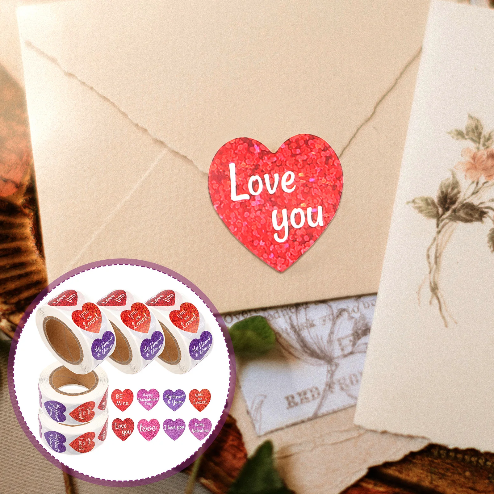 5 لفات ملصقات ذاتية اللصق على شكل قلب الشارات لعيد الحب هدية التفاف ختم تسميات المغلفات بطاقات ديكور الحفلات #5
